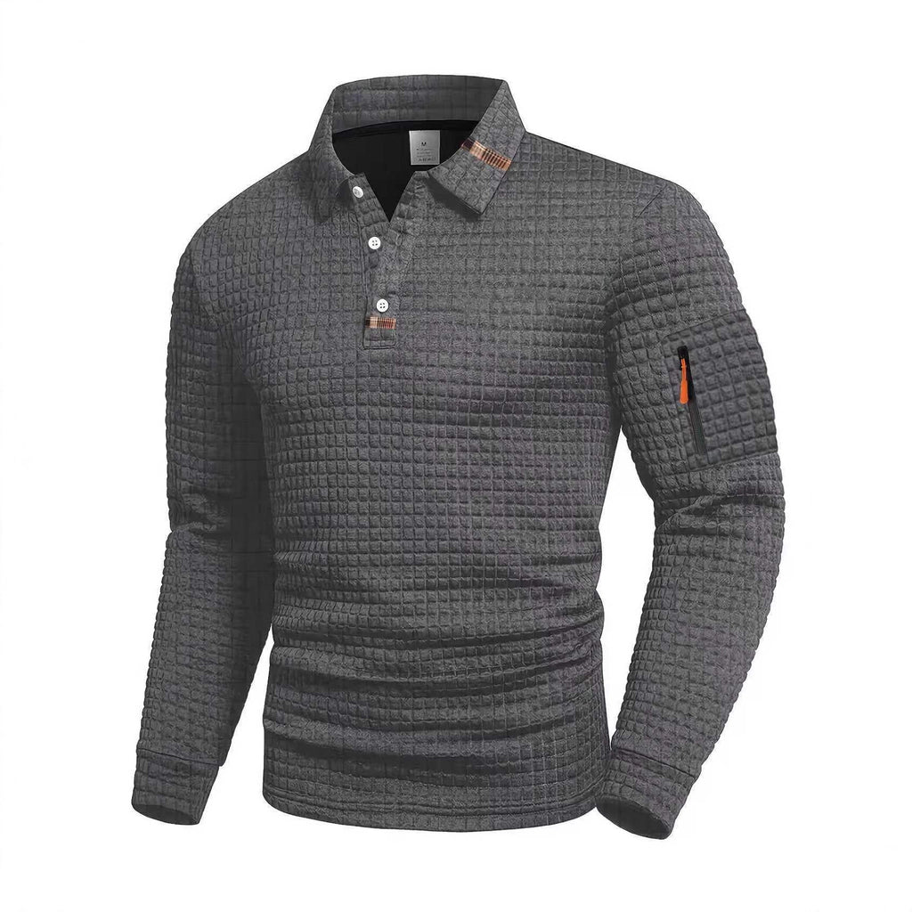 Patchwork Checkerboard Langarm Polo-Shirt Herren – Bild 2 | LuxeStyle