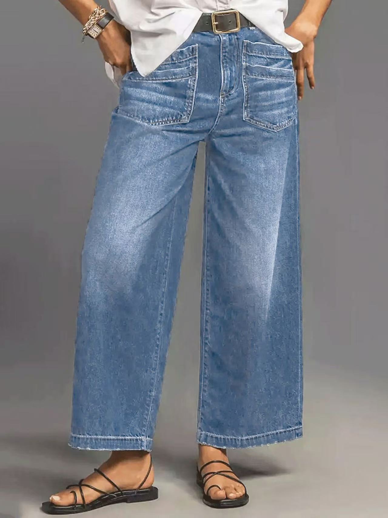 Retro Loose-Fit Wide-Leg Denim Jeans für Damen