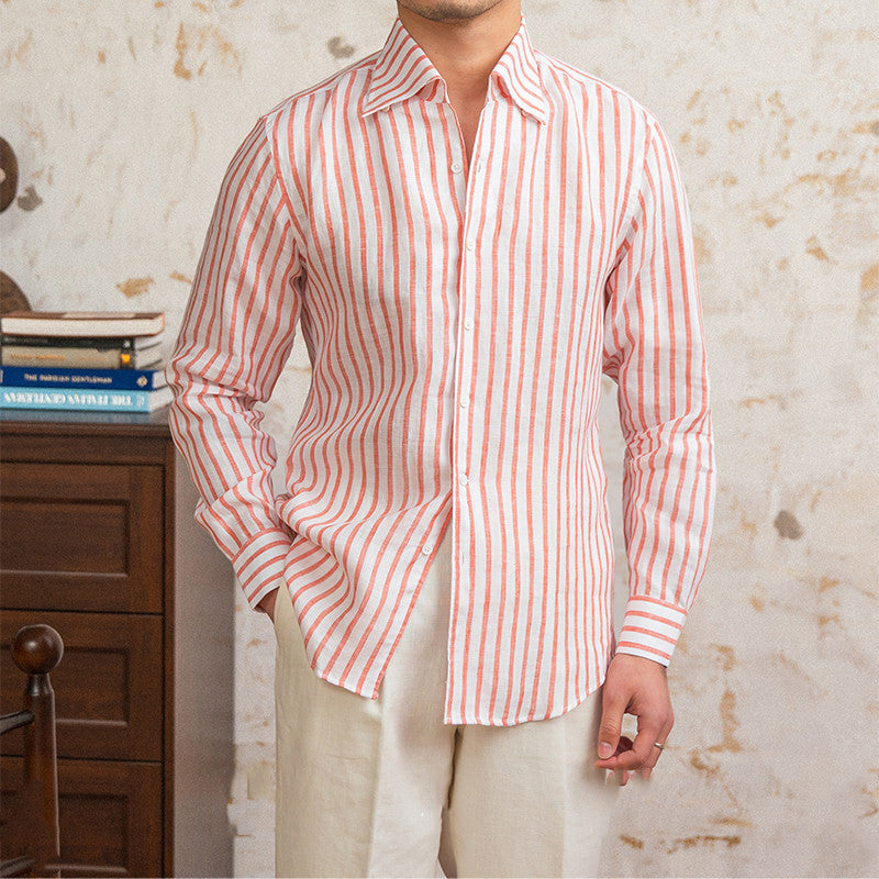 Linen-Stripes langärmeliges Shirt mit Kragen – Bild 4 | LuxeStyle