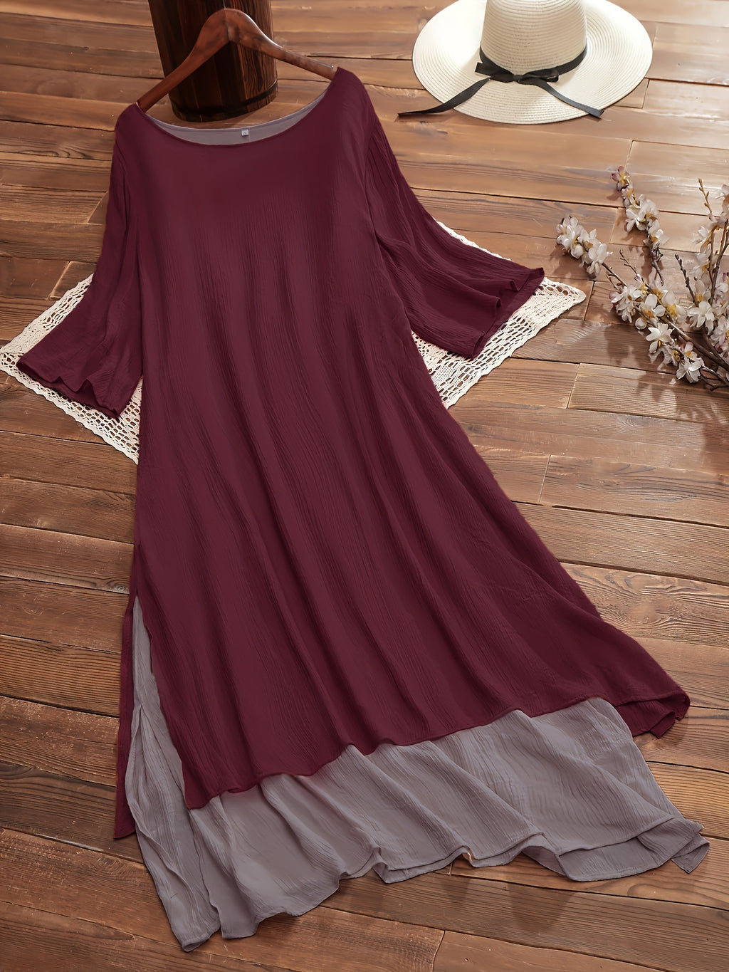 Langes Kleid im Lagenlook mit Dreiviertelarm – Bild 4 | LuxeStyle