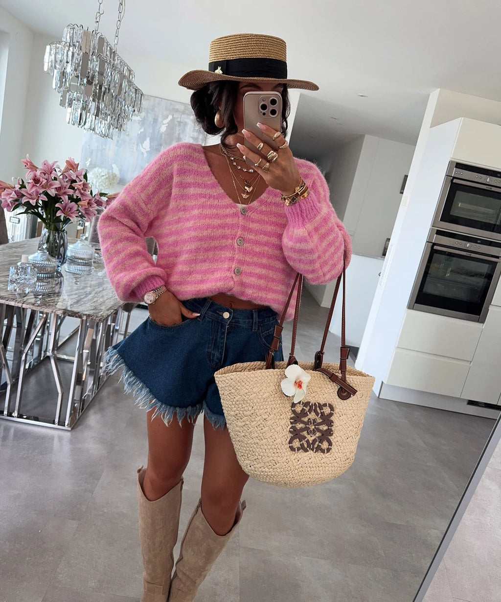Gestreifter Cardigan mit Knopfleiste