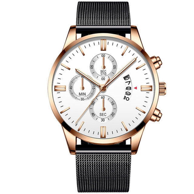 Herren Business Quarzuhr mit Edelstahl-Armband