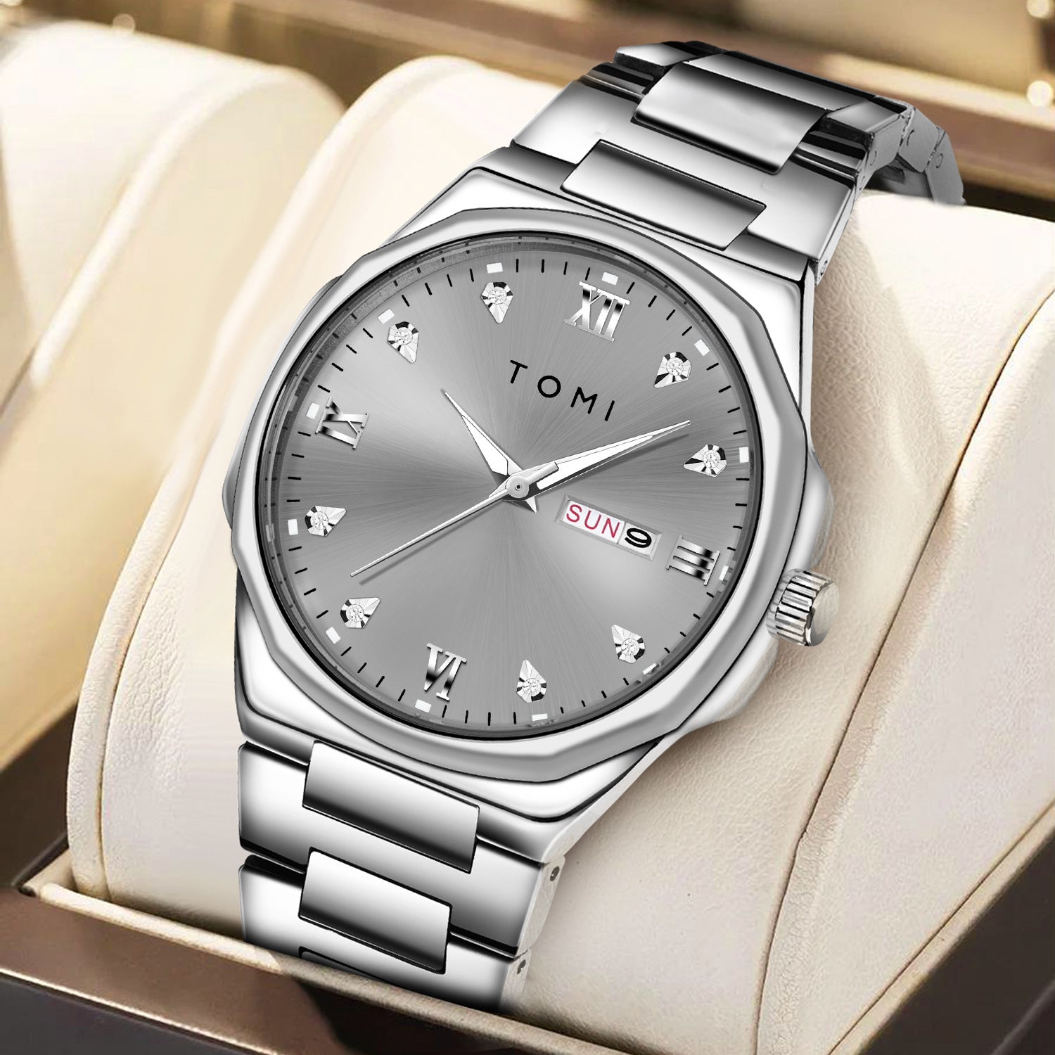Elegante Quarzuhr mit Diamanten für Herren