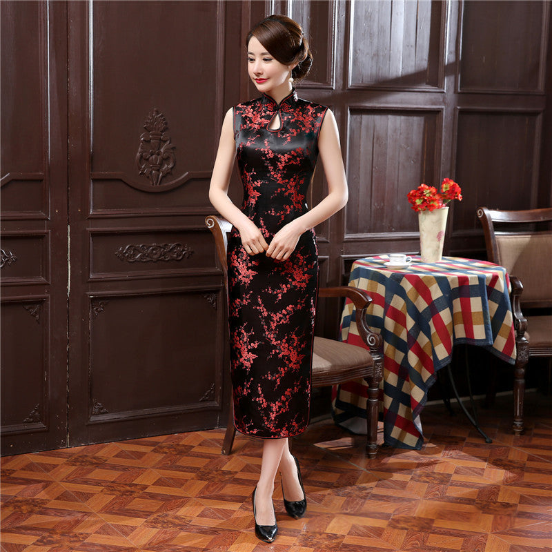 Cheongsam-Kleid aus Brokatsatin mit Dreiviertelarm – Bild 4 | LuxeStyle