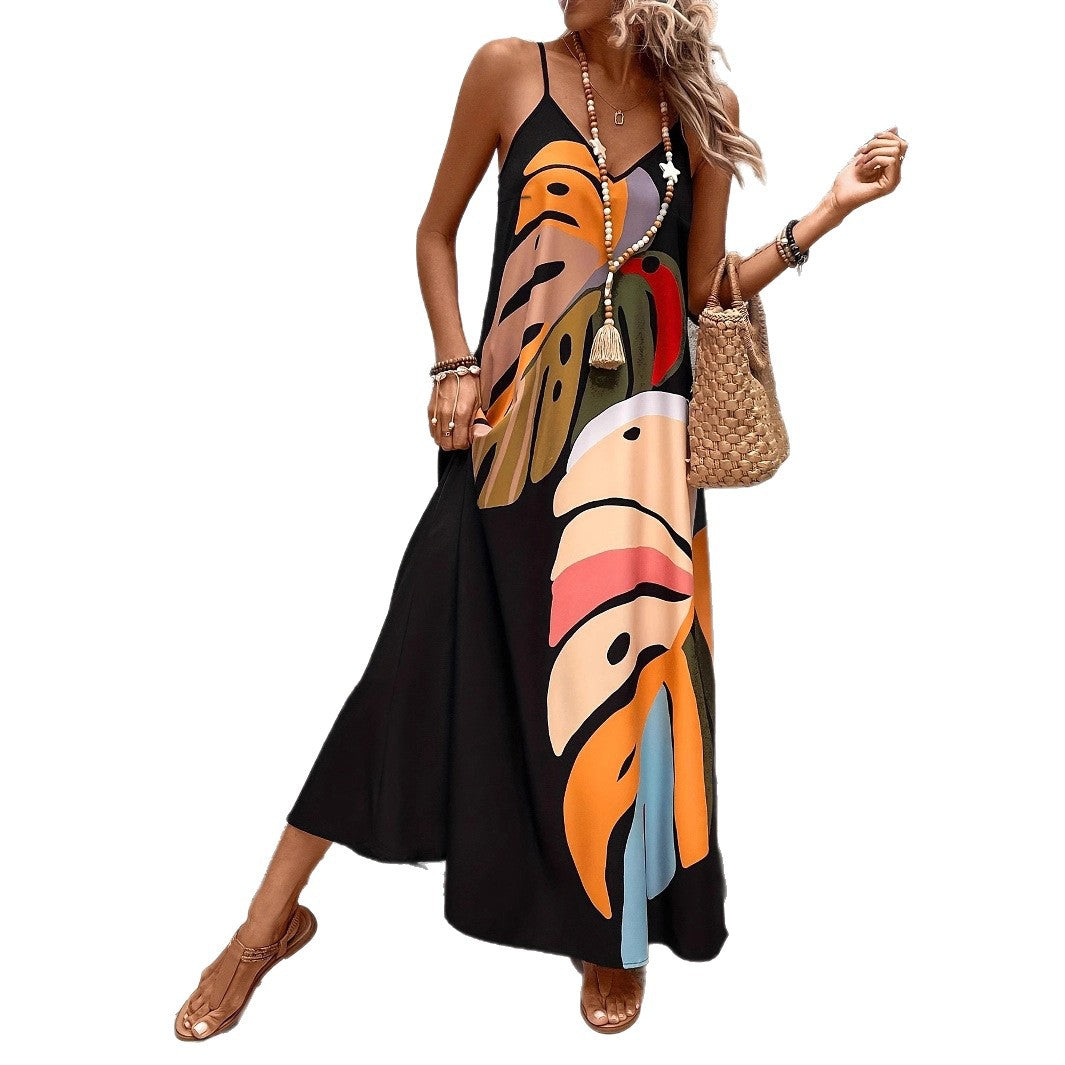 Gemustertes A-Linien-Kleid mit Spaghettiträgern – Bild 2 | LuxeStyle