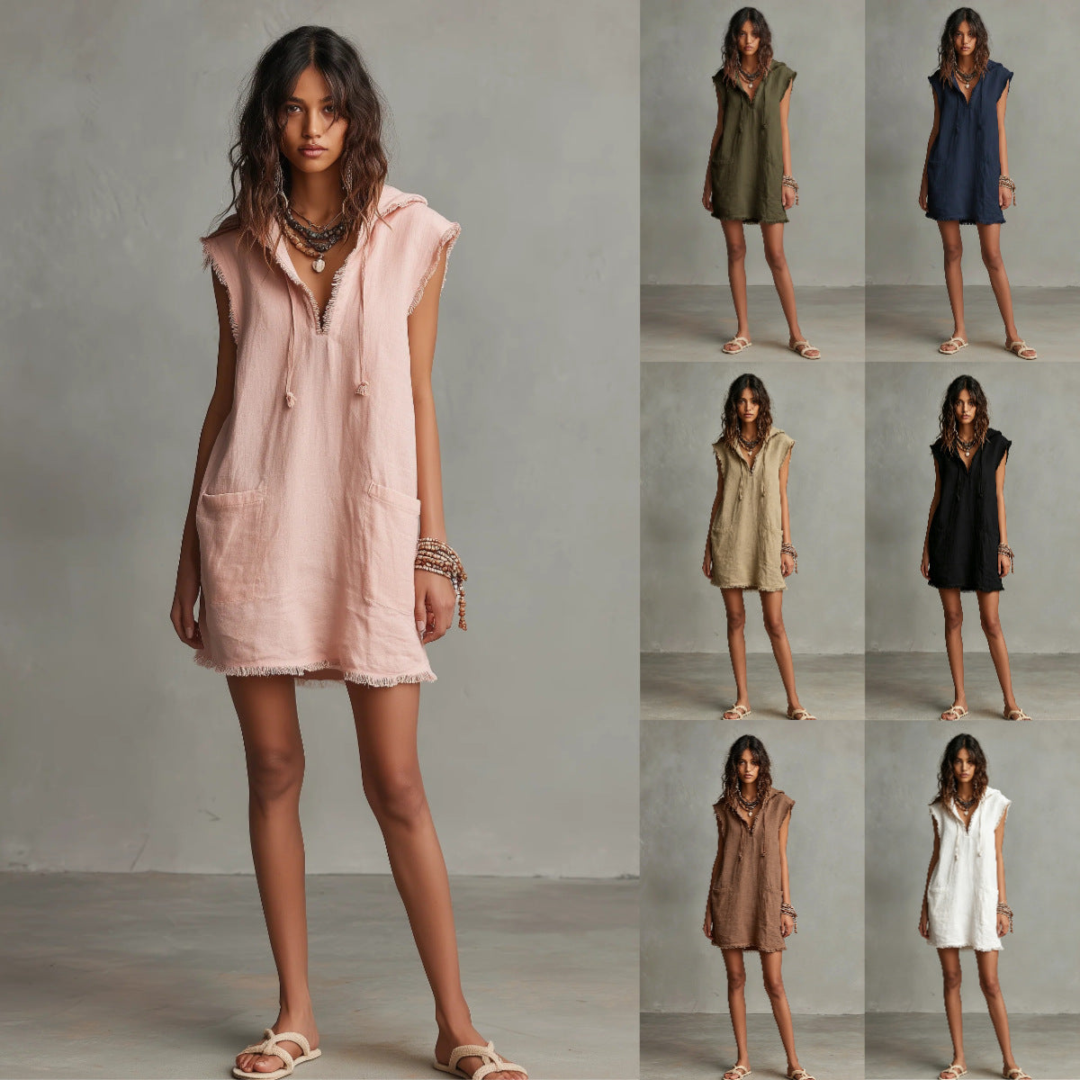 Kapuzenkleid mit V-Ausschnitt – Bild 4 | LuxeStyle