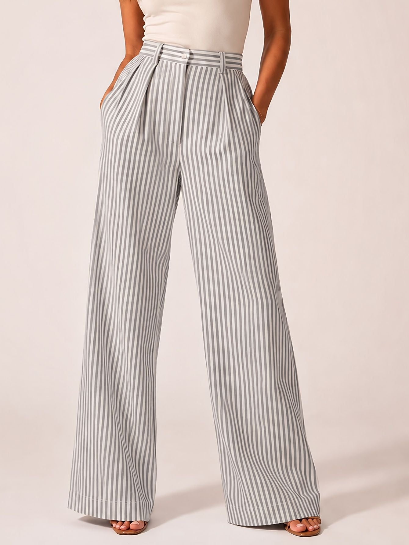 Gestreifte Wide-Leg Hose mit weitem Bein