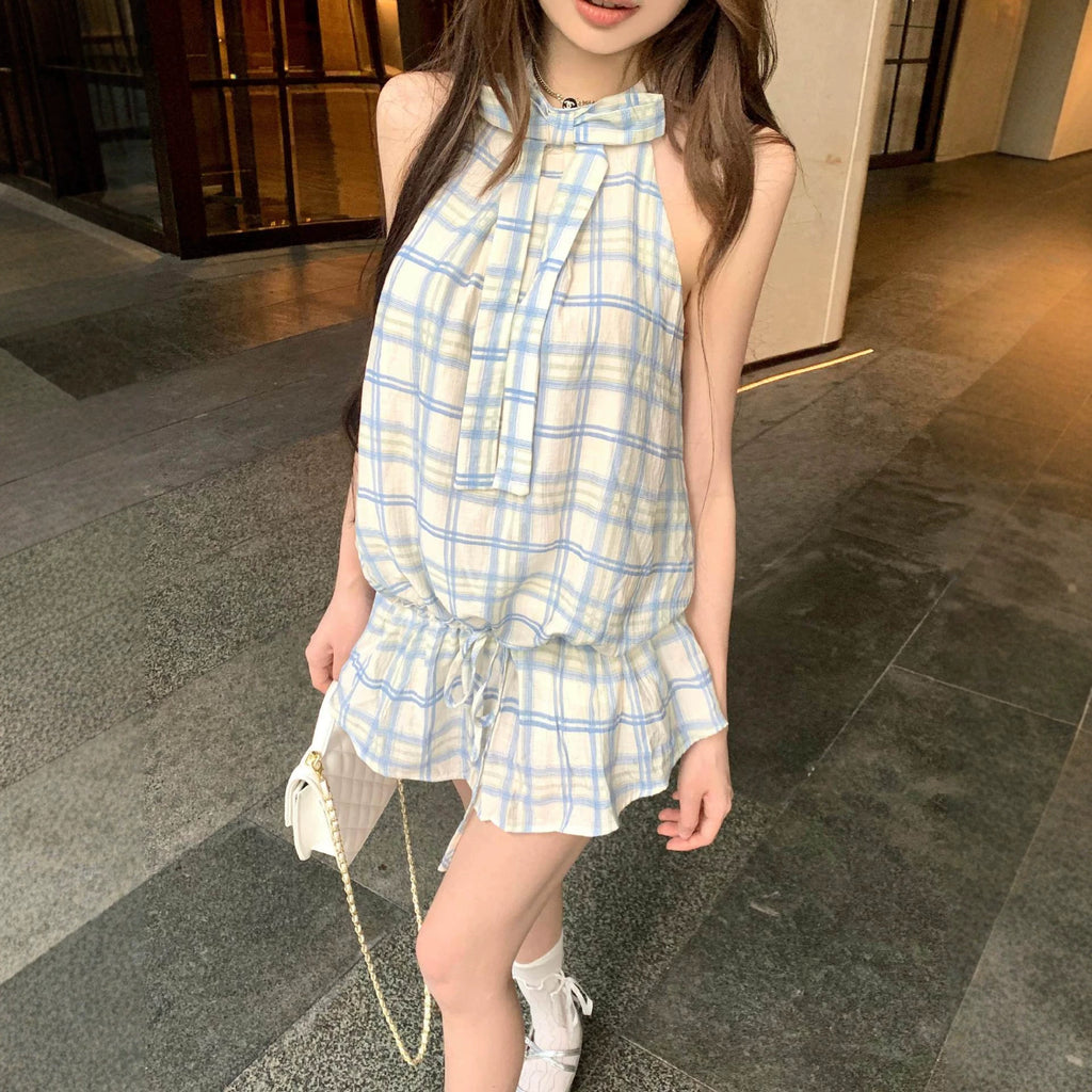 Süsses Polka-Dot Neckholder-Kleid mit Schleife