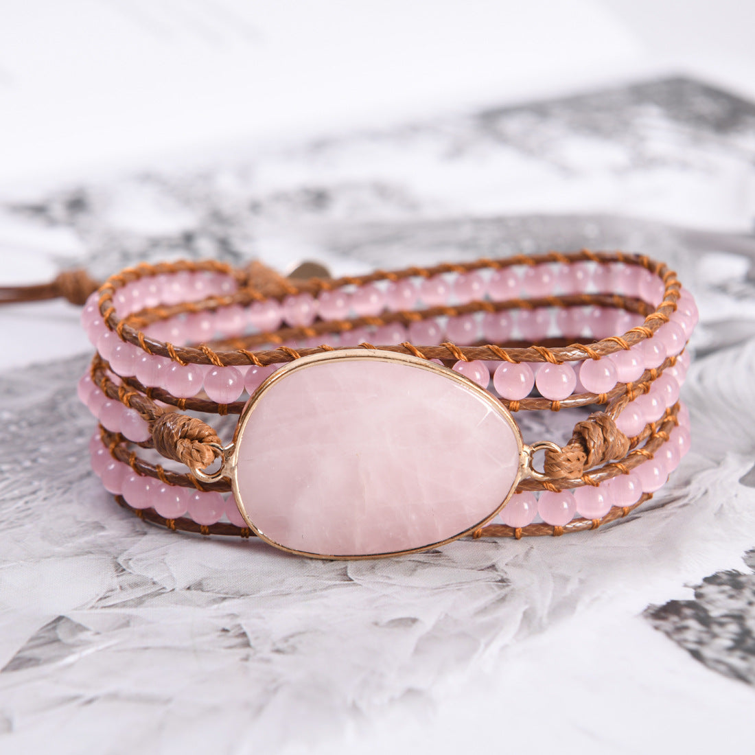Rosenquarz Perlenarmband handgeflochten – Bild 5 | LuxeStyle