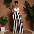 Gestreifte Stretch-Hose mit weitem Bein