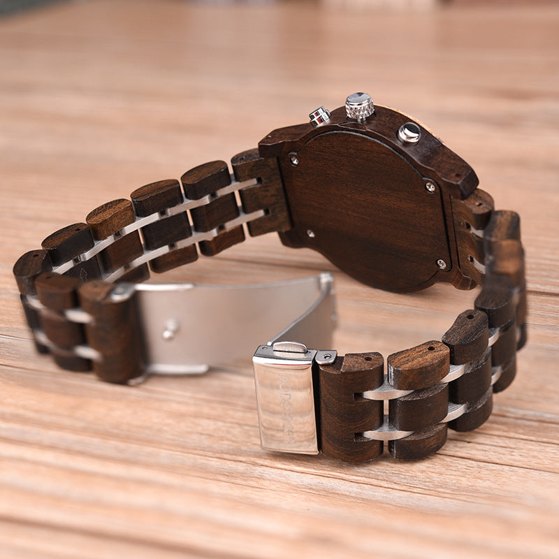 Holzquarz-Uhr mit Chronograph und Kalender