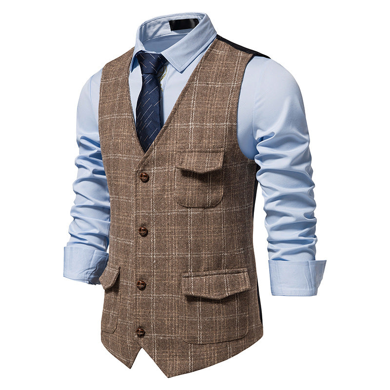 Herren Vintage Tweed Gittermuster Weste