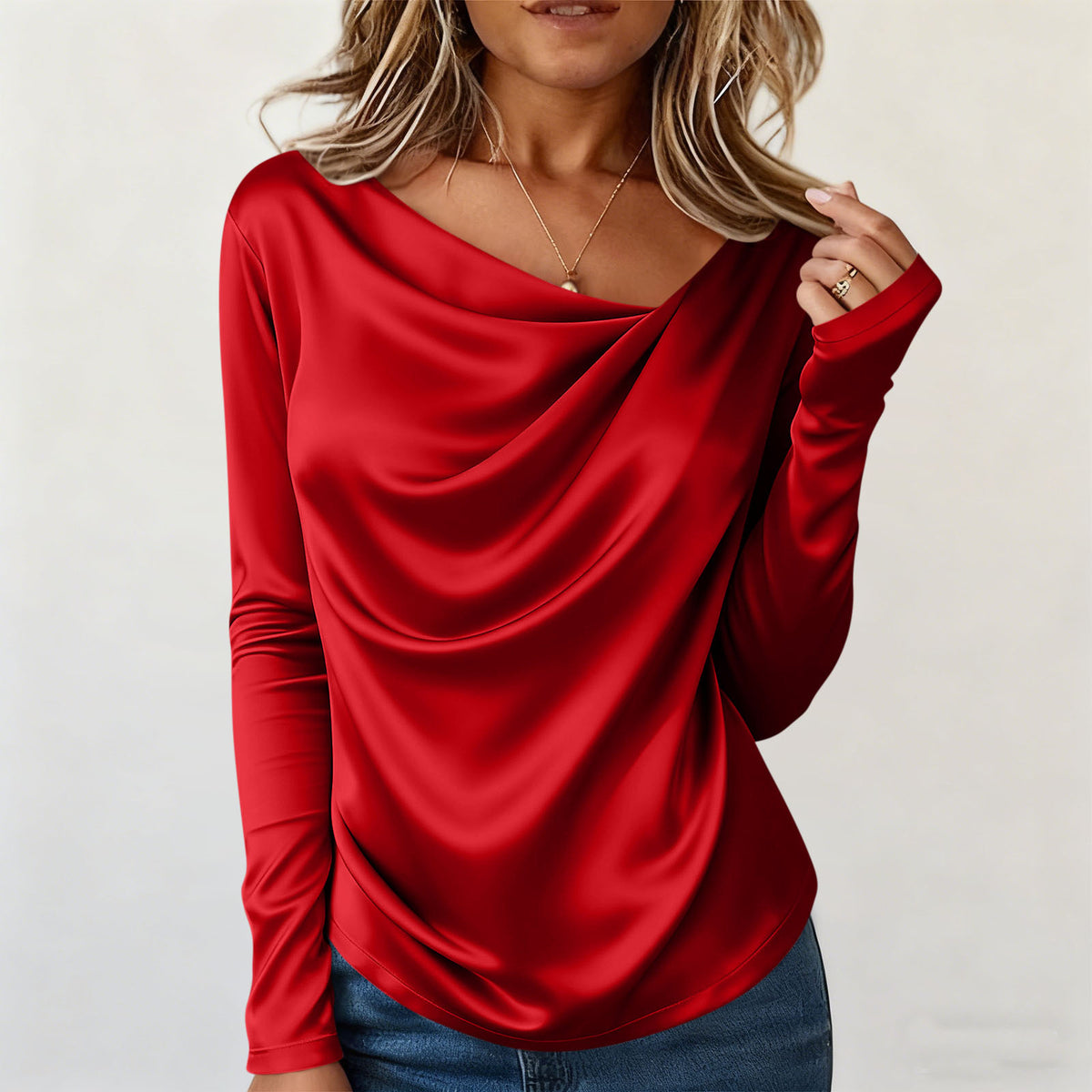 Satin-Bluse mit langen Ärmeln – Bild 2 | LuxeStyle