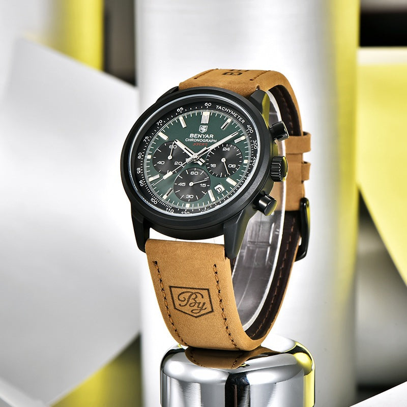 Multifunktionale Quarzuhr mit Lederarmband – Bild 4 | LuxeStyle