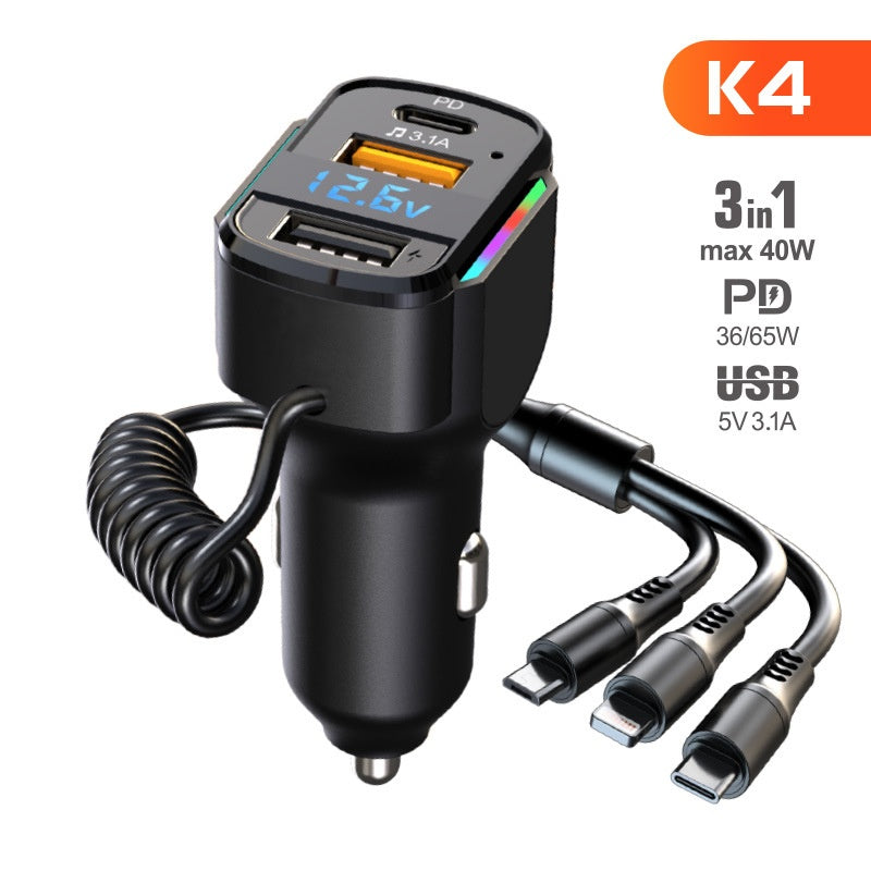 3-in-1 Auto-Ladeadapter mit Federkabel
