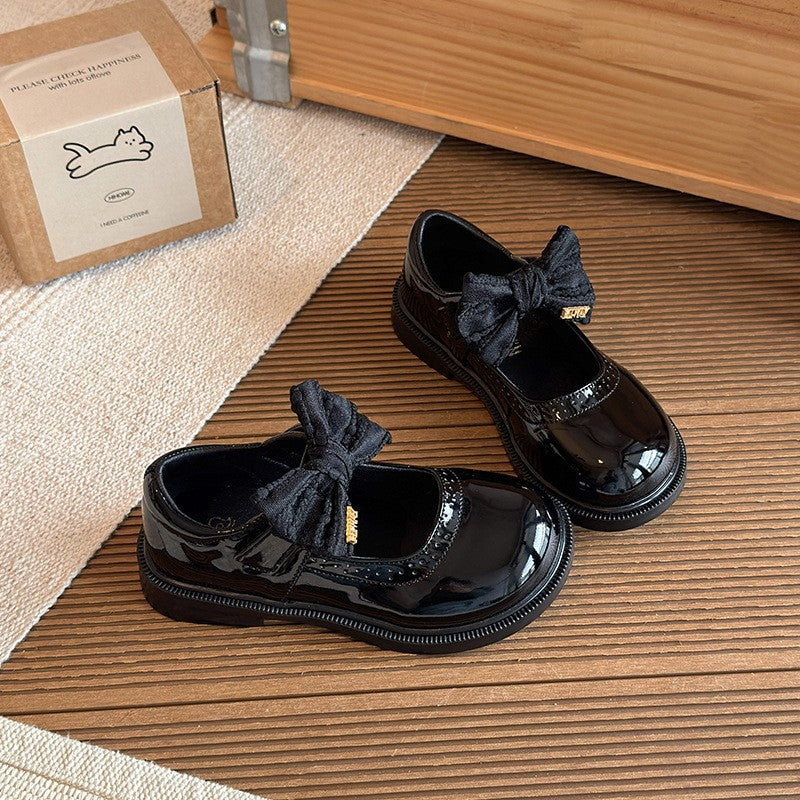 Schicke Leder Mary Jane-Schuhe mit schwarzer Schleife für Mädchen