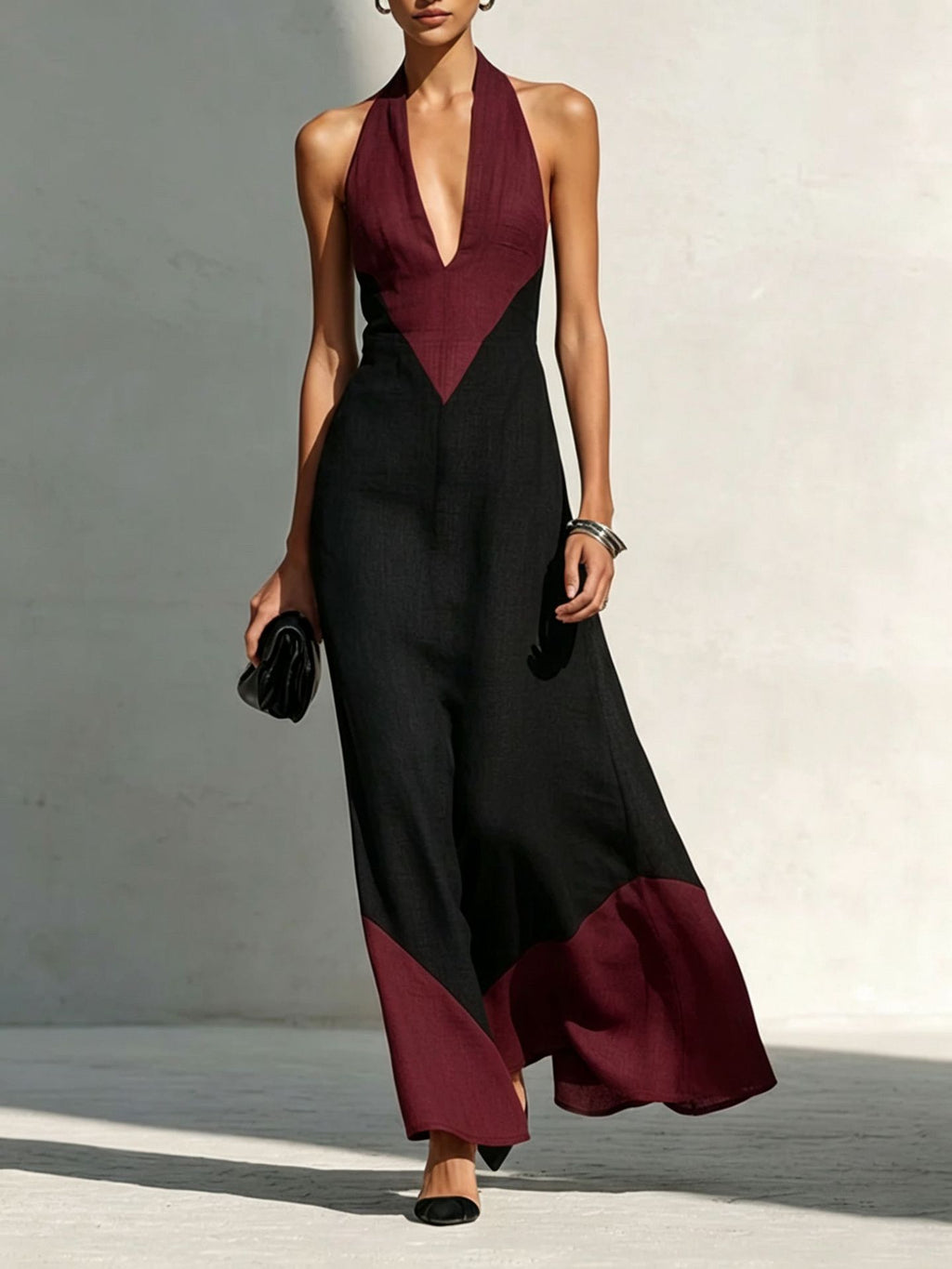 Damen Color-Block Slip Dress mit V-Ausschnitt – Bild 5 | LuxeStyle