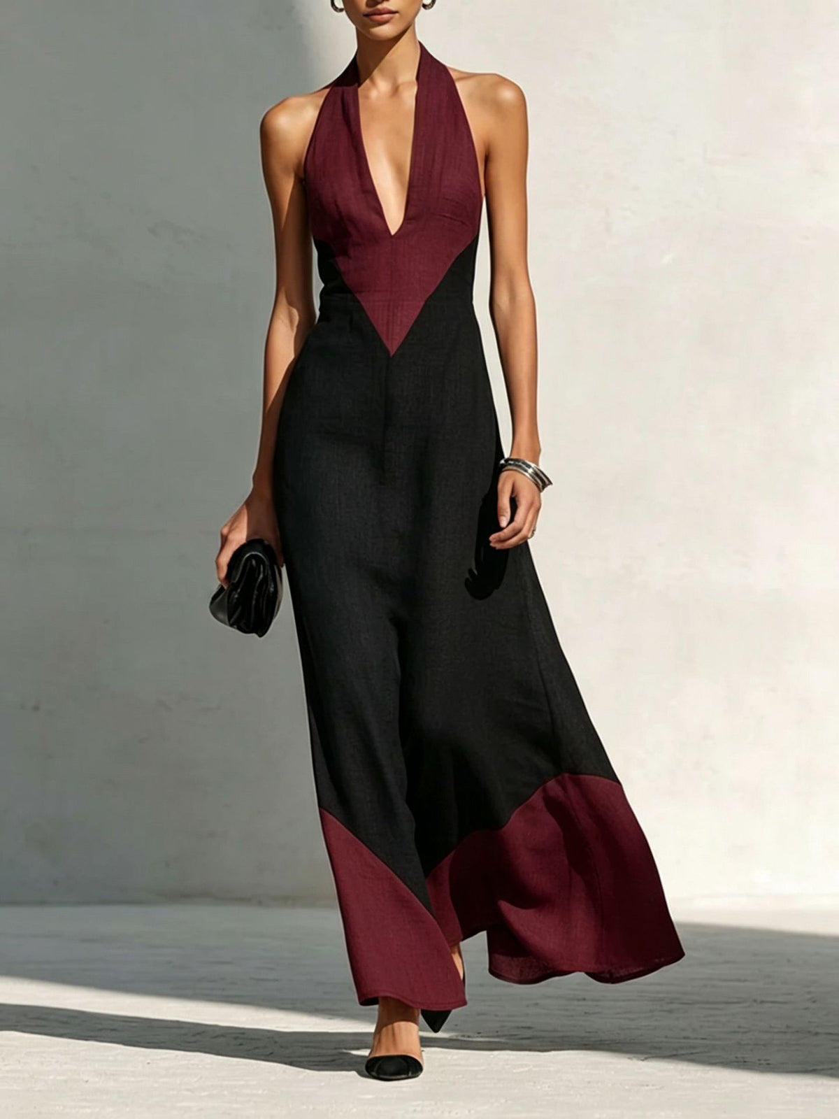 Damen Color-Block Slip Dress mit V-Ausschnitt – Bild 5 | LuxeStyle