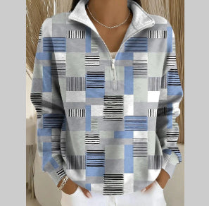 Damen Half Zip Hoodie Top mit Geometrischem Muster