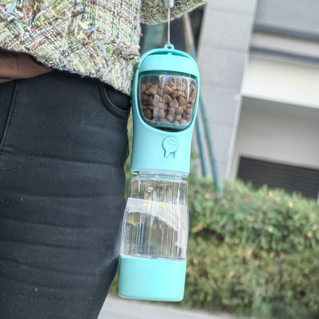 Reise-Trinkflasche für Haustiere mit Futterfach