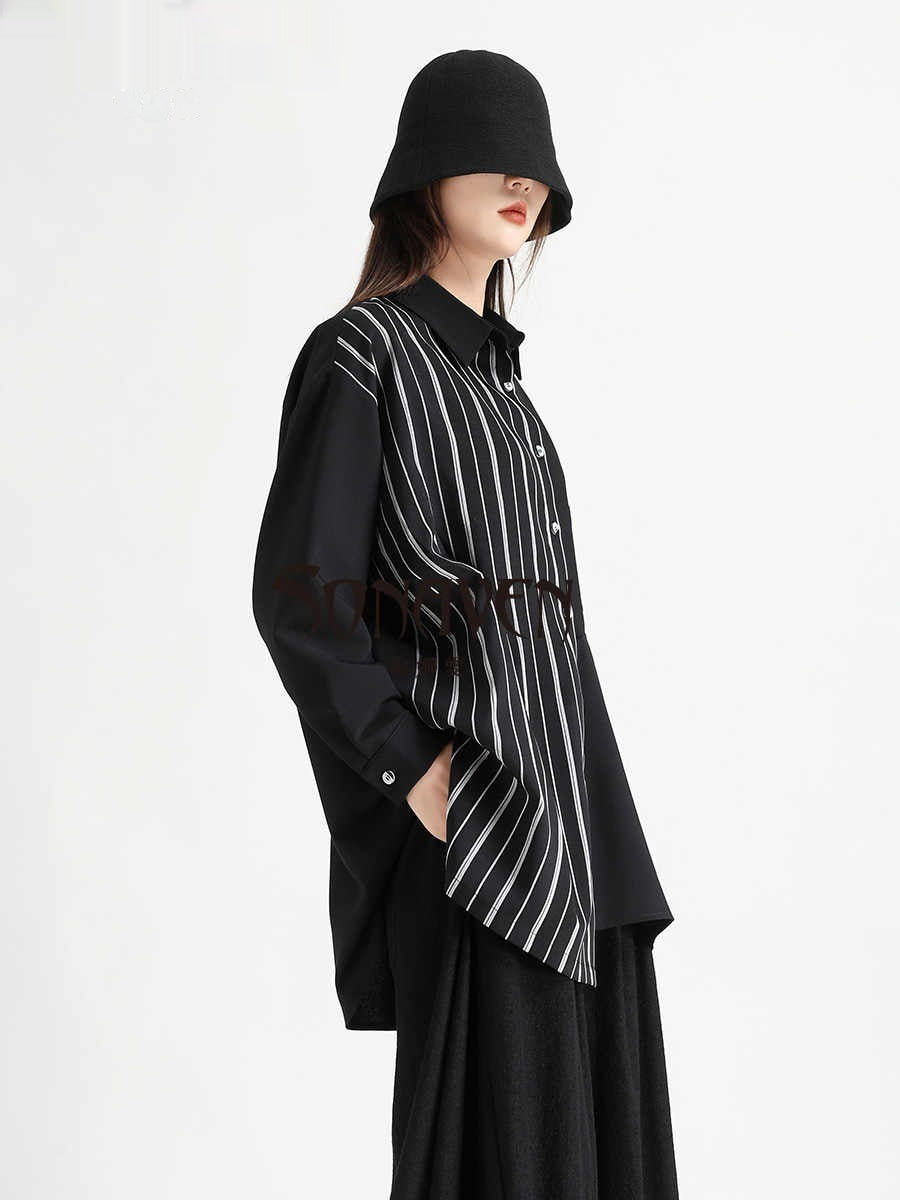 Mid-Length Hemd mit Streifen-Patchwork – Bild 2 | LuxeStyle