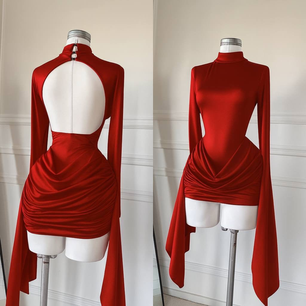 Damen Bodycon Minikleid mit Rollkragen und Rückenfrei