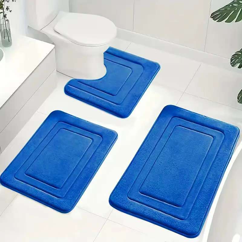 3-teiliges Badematten-Set mit Geometrie-Muster