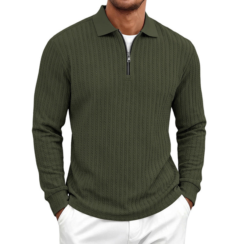 Herren-Langarm-Zip-Polo-Shirt mit Stehkragen