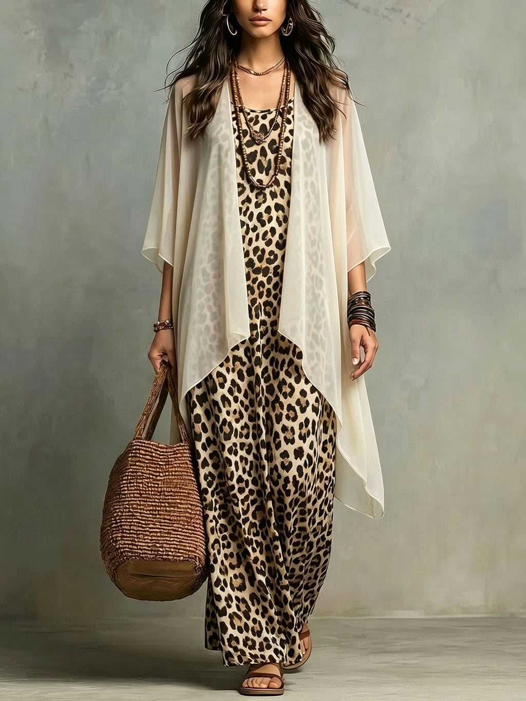 Leoparden-Print Trägerkleid Zweiteiler