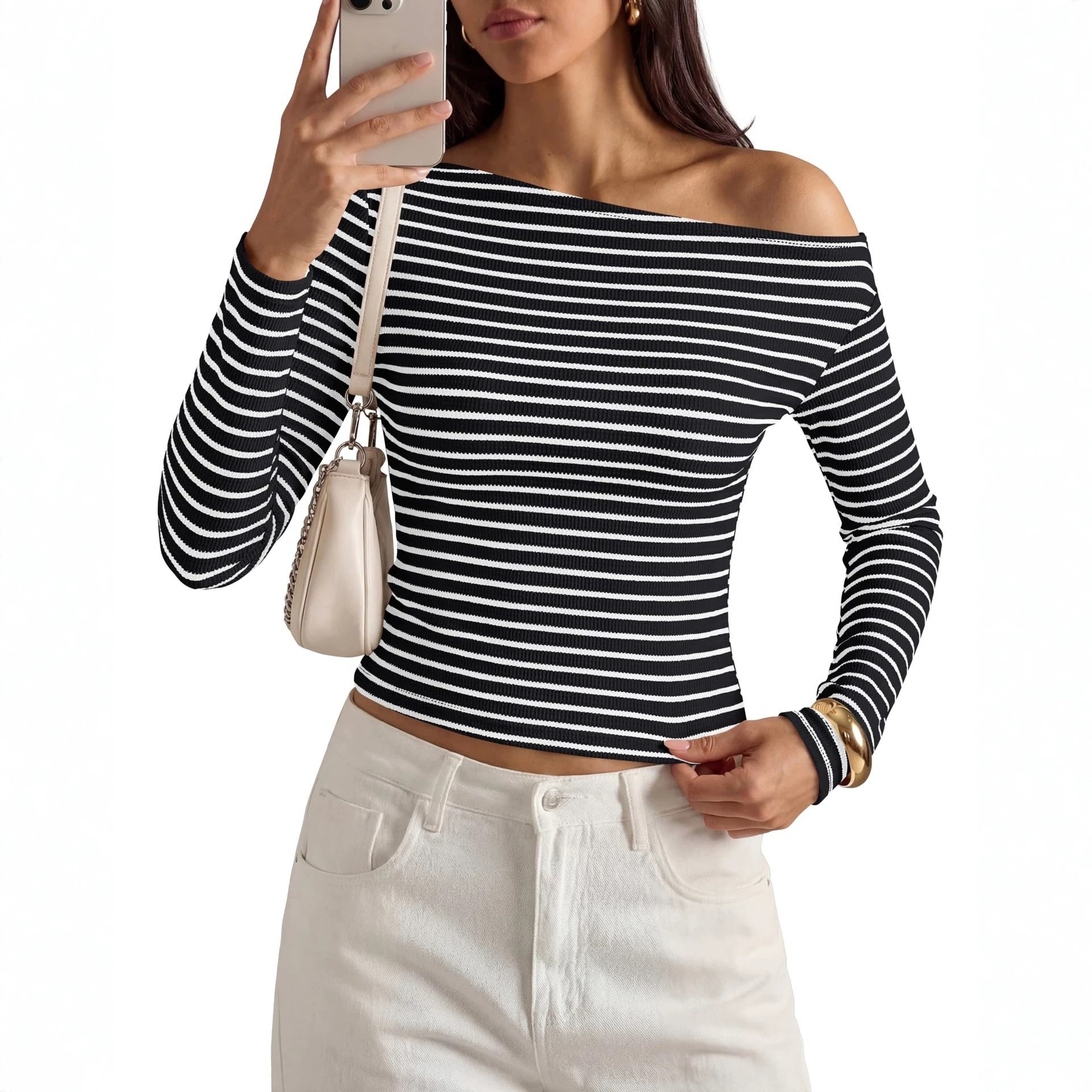 Gestreiftes Off-Shoulder Top für Damen
