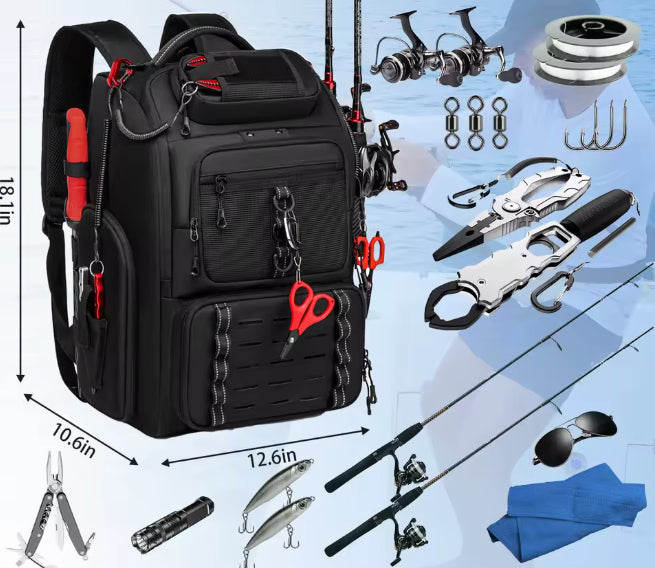 Grosser Angelrucksack mit vielen Fächern – Bild 3 | LuxeStyle