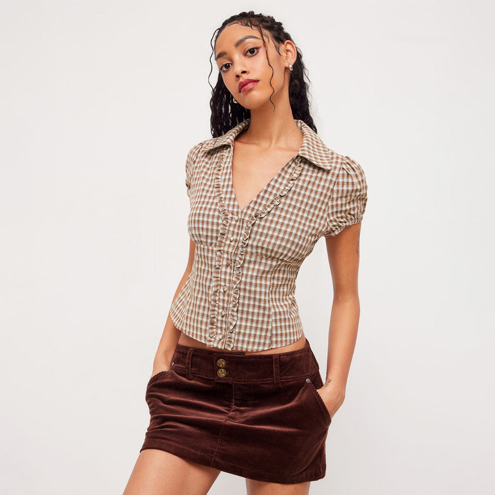 Retro Karo-Hemd mit Schnürung | LuxeStyle