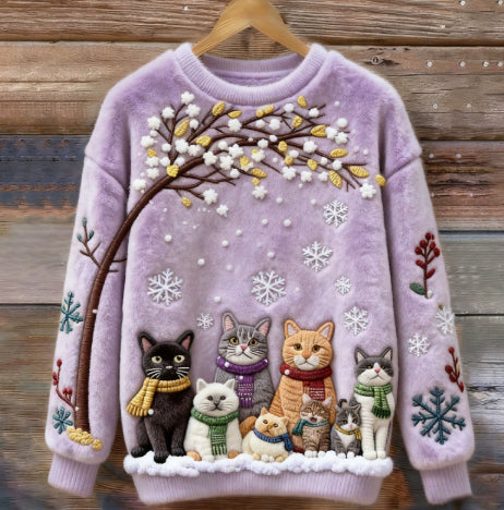 Weihnachtssweatshirt mit Katzen-Motiv