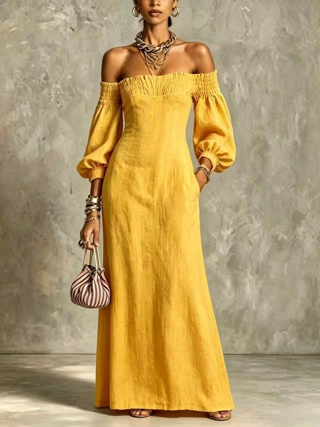 Elegantes Maxikleid mit Glockenärmeln