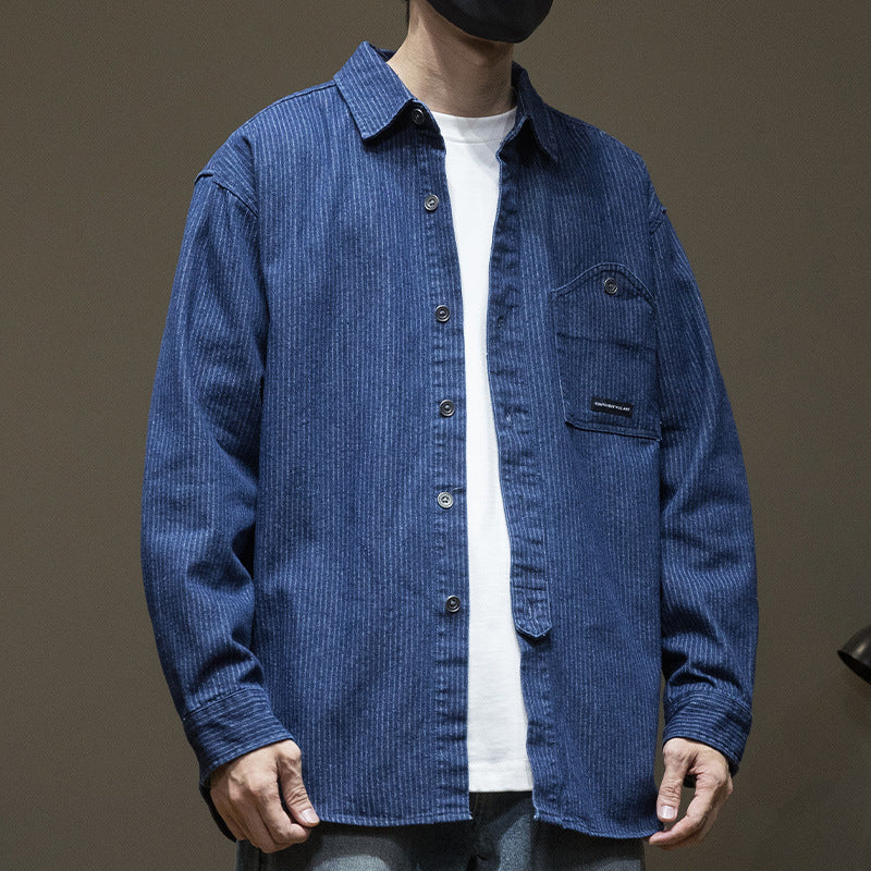 Herren-Langarmhemd aus Denim mit Streifen | LuxeStyle
