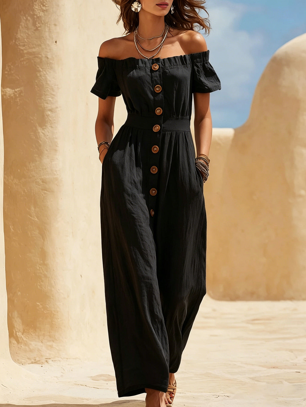 Kurzarm-Jumpsuit mit weitem Bein