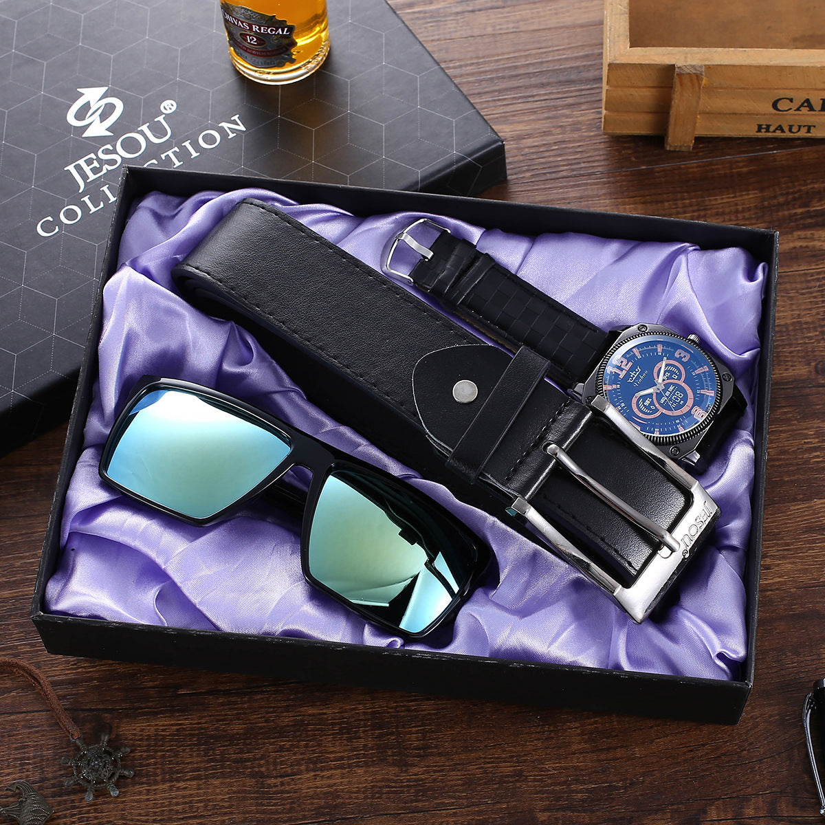 Herren-Geschenkset: Uhr, Gürtel und Brille | LuxeStyle