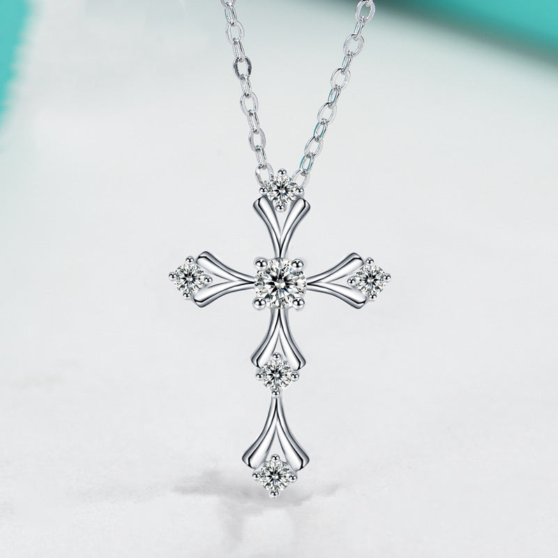 Sterlingsilber Kreuzanhänger mit Moissanit