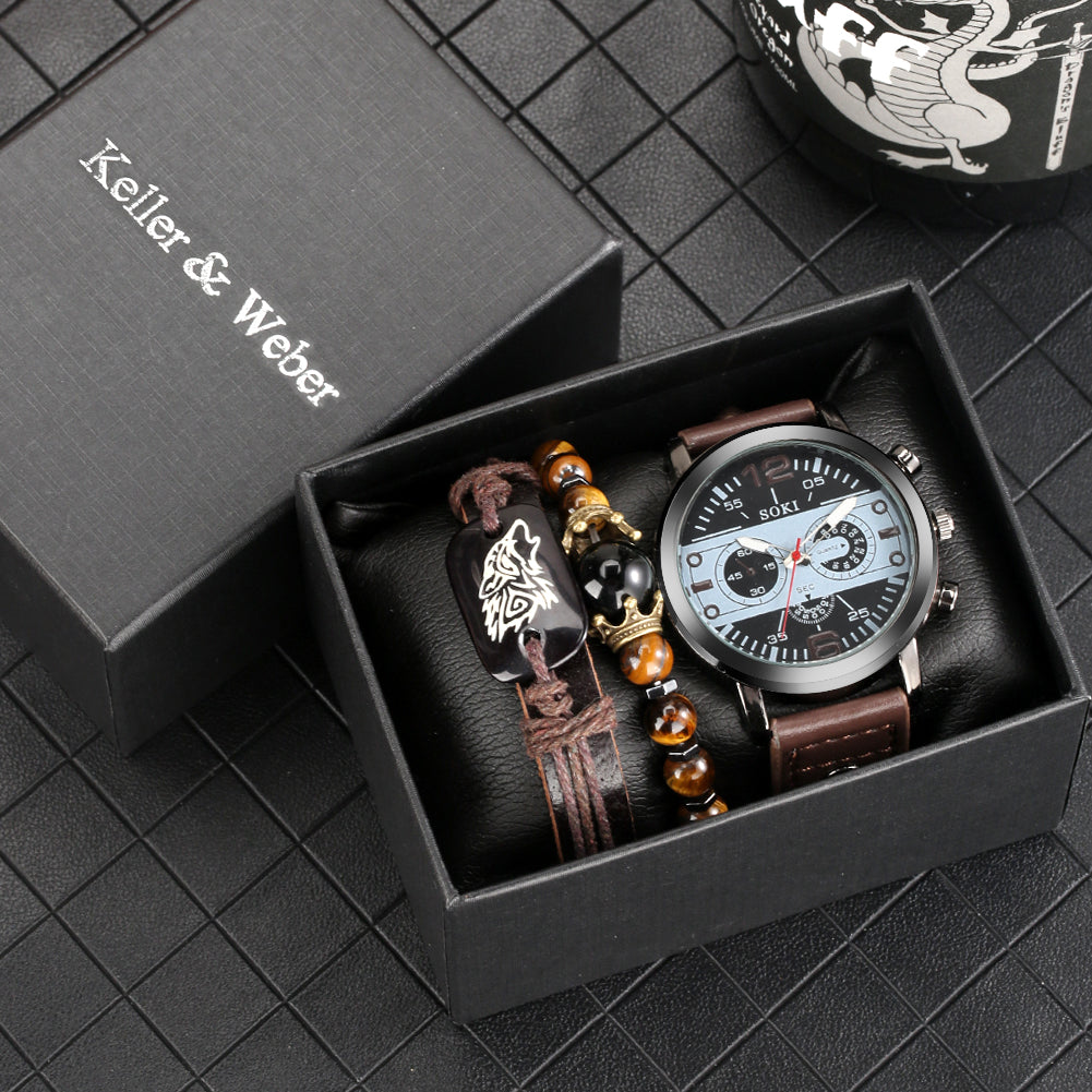 Herren Quarz-Armbanduhr mit Armband-Geschenkset | LuxeStyle