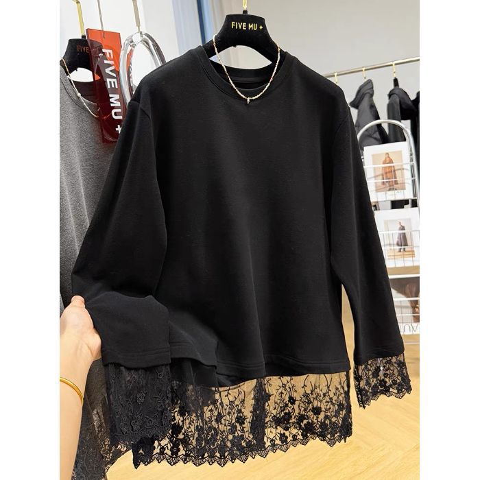 Spitzen-Langarmshirt aus Samt