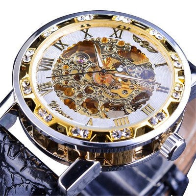 Mechanische Armbanduhr mit Strass und Lederband – Bild 6 | LuxeStyle