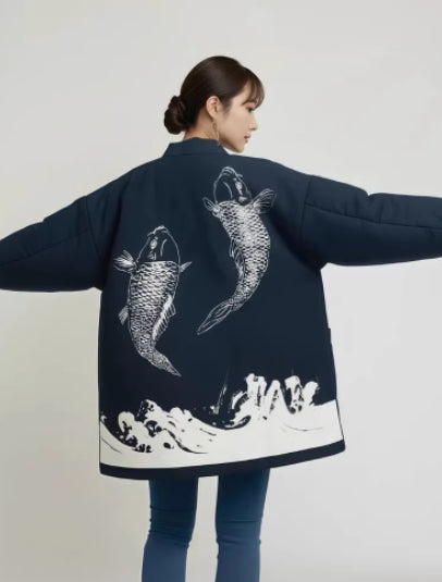 Gestepptes Baumwoll-Homewear-Shirt mit Koi-Print – Bild 3 | LuxeStyle