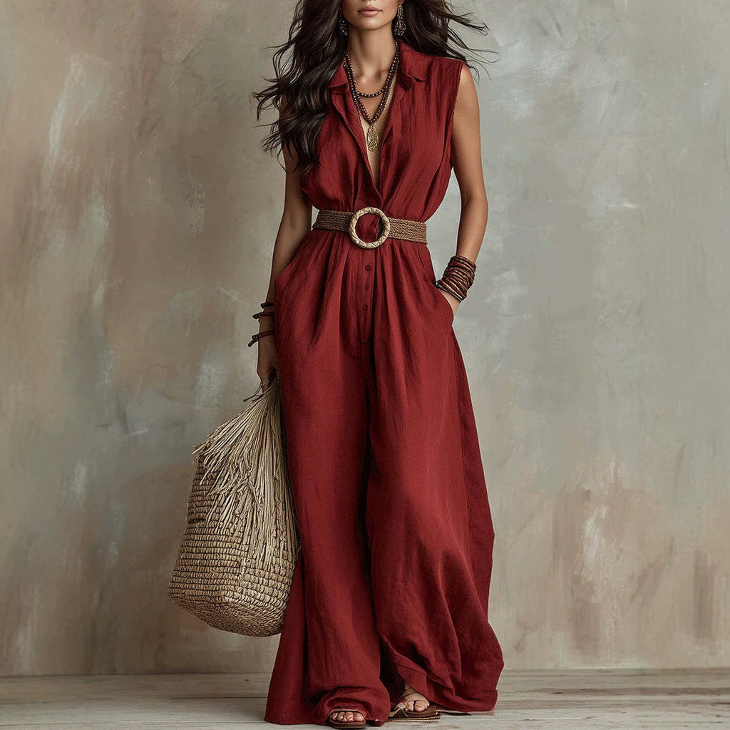 Eleganter ärmelloser Jumpsuit mit V-Ausschnitt