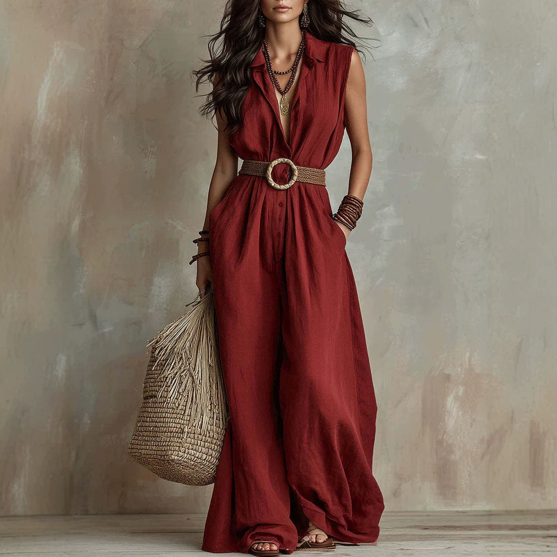 Eleganter ärmelloser Jumpsuit mit V-Ausschnitt