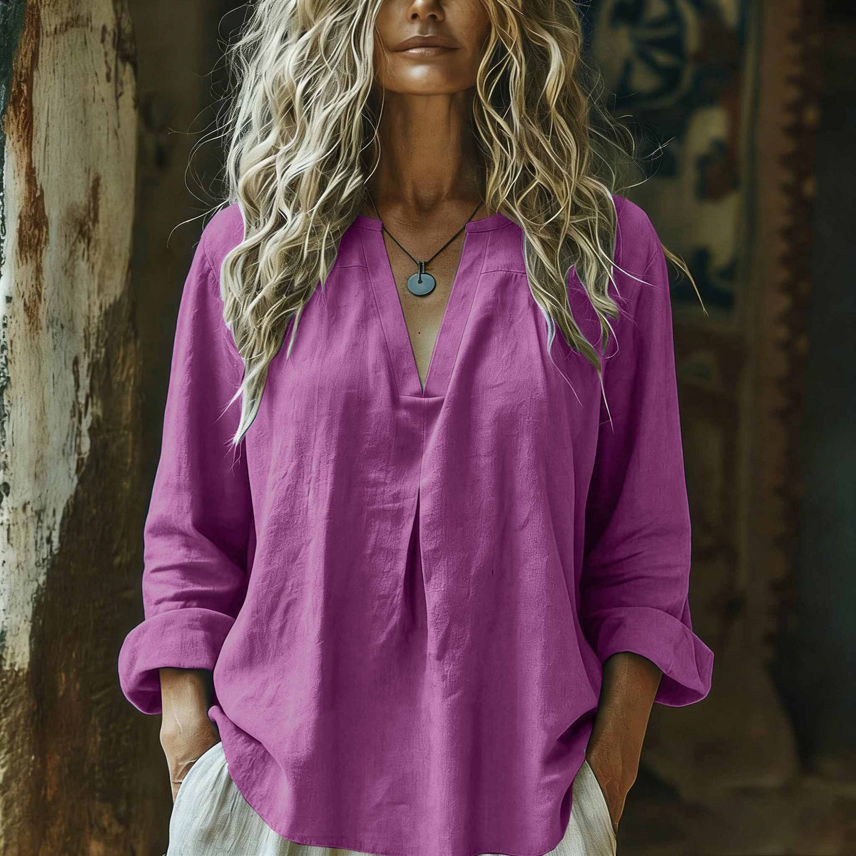 Damen Baumwoll-Leinen Hemd – Bild 3 | LuxeStyle