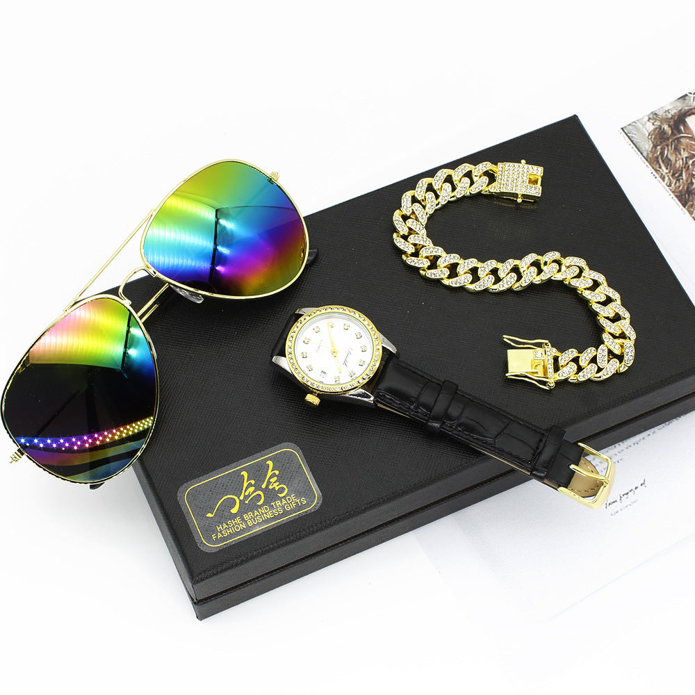 Goldarmband Uhren Set mit Sonnenbrille