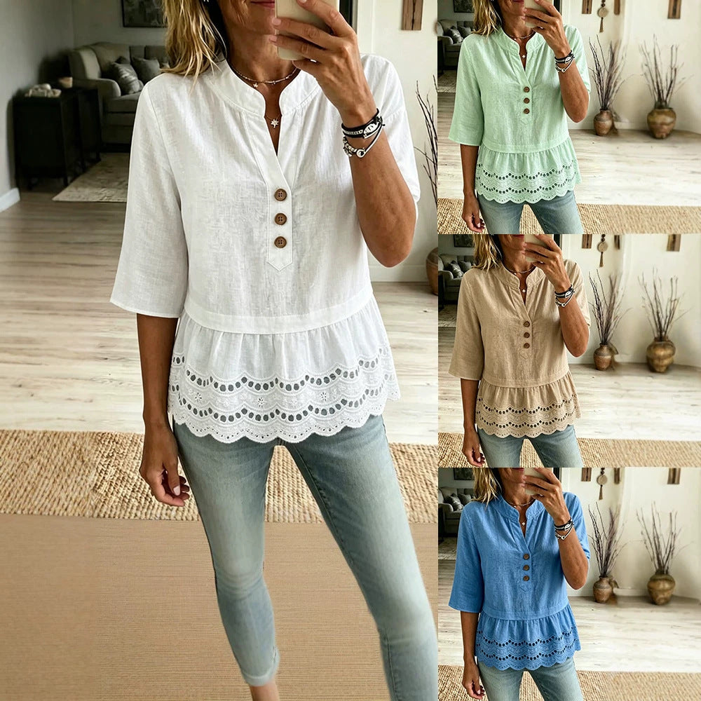 Damen V-Shirt mit 7/8-Ärmeln