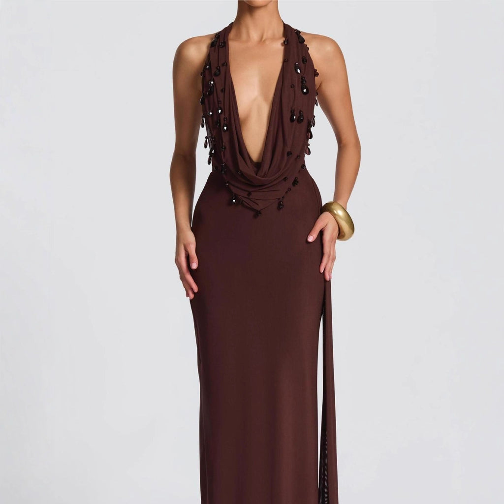 Kleid mit V-Ausschnitt und Rüschenschlitz – Bild 5 | LuxeStyle
