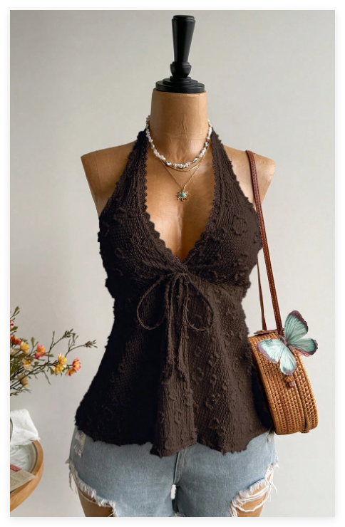 Neckholder Jacquard-Top mit V-Ausschnitt