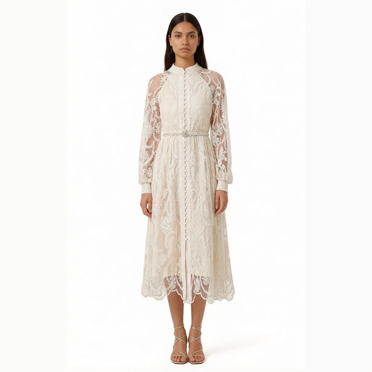 Elegantes Langarm-Kleid mit Stickerei